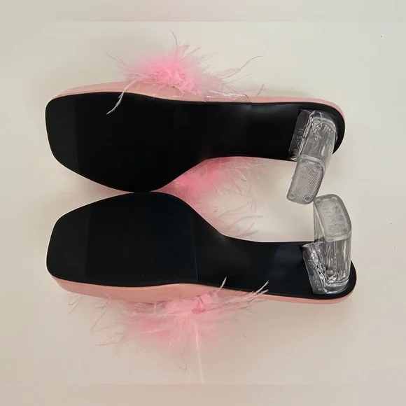 LIURUIJIA Square Toe Feathers High Heel Fur Mules Sandals Size 44 (US 11.5) - Picture 9 of 10